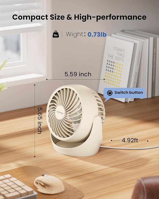 Gaiatop Desk Fan, 5-Inch Portable Electric Table Desktop Air Circulator Fans - Image 4