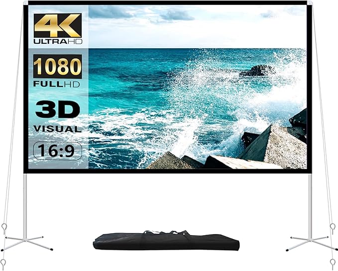 Projector Screen and Stand 100 Inch Portable Outdoor Projection Screen 16:9 4K by AODIOU