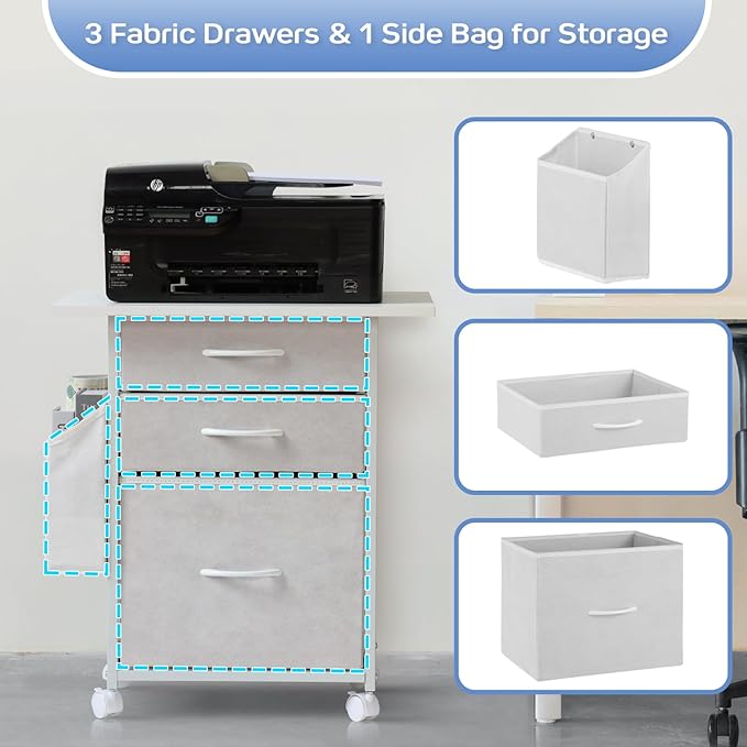 Printer Stand with 3 Fabric Drawer, Mobile File Cabinet - Image 5
