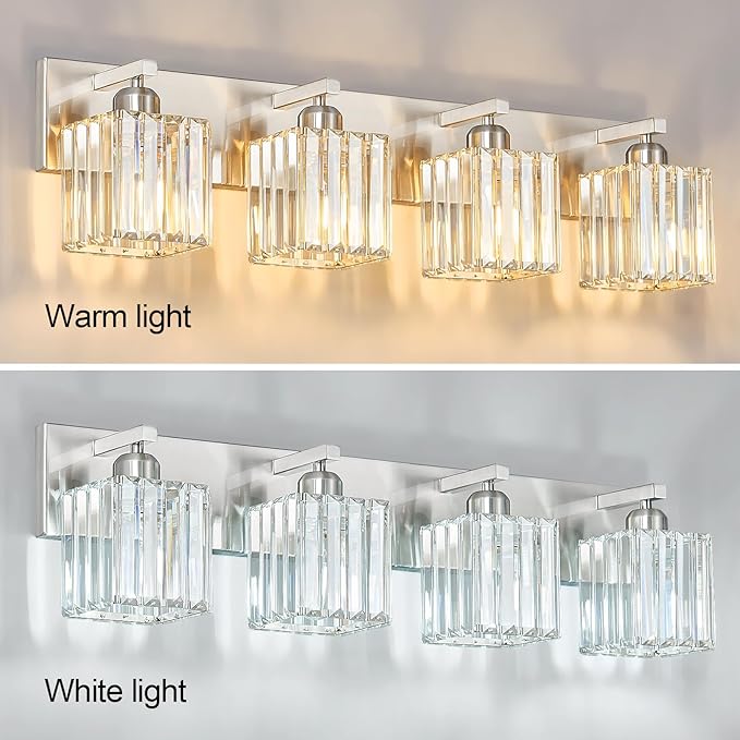 FDPBY Modern Vanity Light 4-Lights Brushed Nickel Vanity Light Crystal Bathroom - Image 4