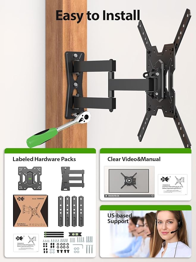 USX MOUNT UL Listed Full Motion TV Mount, Swivel Articulating Tilt TV Wall Mount - Image 9