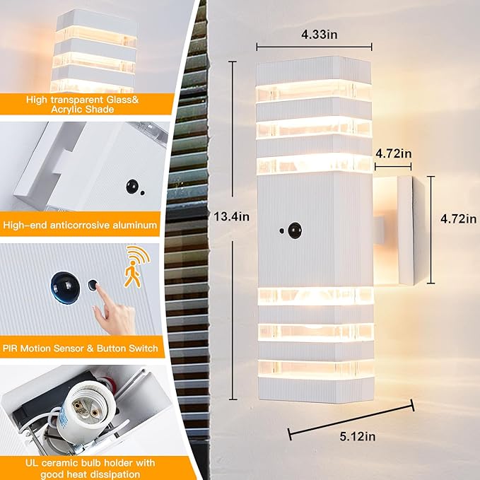 2 Pack Motion Sensor Outdoor Wall Lights - Image 2