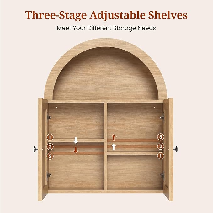 Arched Bathroom Wall Cabinet, 23.6 x 30.3'' Over The Toilet Cabinet - Image 7