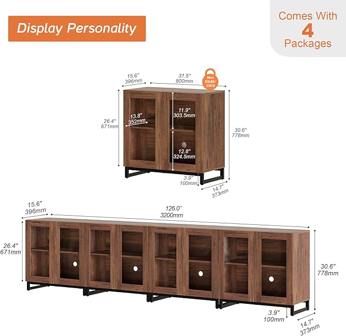 WAMPAT Modern TV Stand with Glass Doors - Image 2
