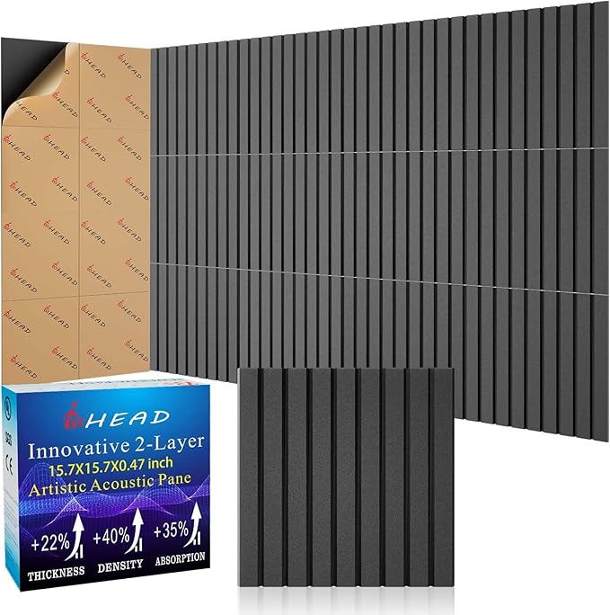 BSHEAD 12 Pack Large Soundproof Wall Panels, 15.7 x 15.7 x 0.47 in Sound Proof by Staytunedforournewproduct