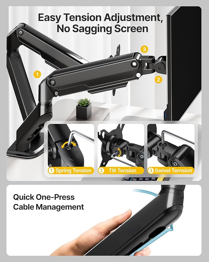 monTEK Dual Monitor Stand for Desk, 17-32 Inch Mechanical Spring Dual Arm - Image 6