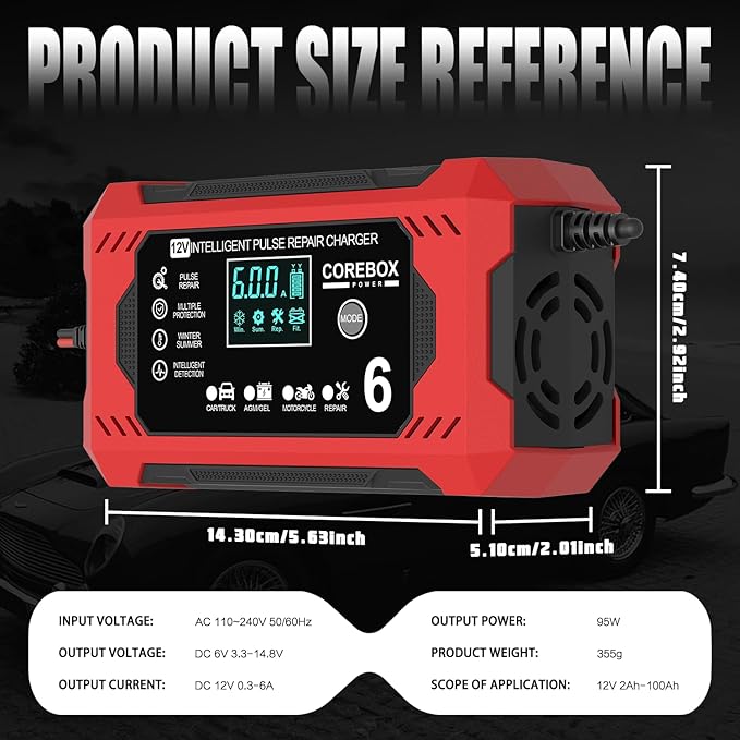 Corebox Battery Charger 6-Amp 12V Automatic Smart Battery Trickle Charger - Image 7