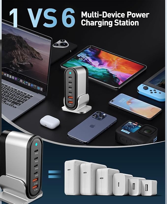 USB C Fast Charger : 6 Port Desktop Multiple Devices Power Adapter - Image 2