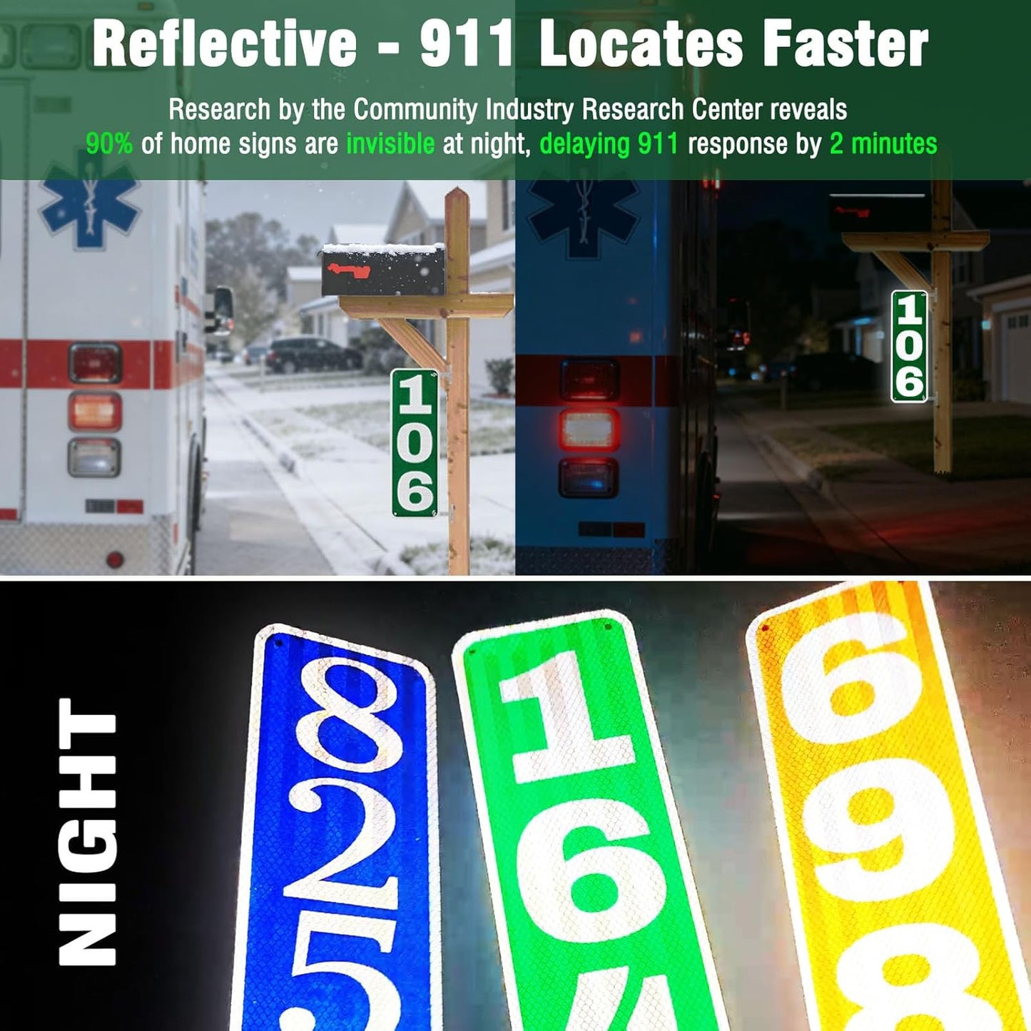 Reflective House Numbers Address sign - Rustproof Metal Signs for Outside | Vertical, 80mil Thick Pure Aluminum Address Numbers, Custom 911 House Number Signs for Outside Driveway Mailbox Post Wall