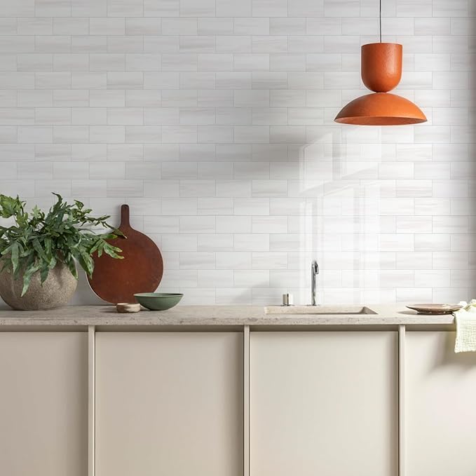 Vamos Tile 4-Piece Glossy Dolomite White Peel and Stick Backsplash Tile - Image 9