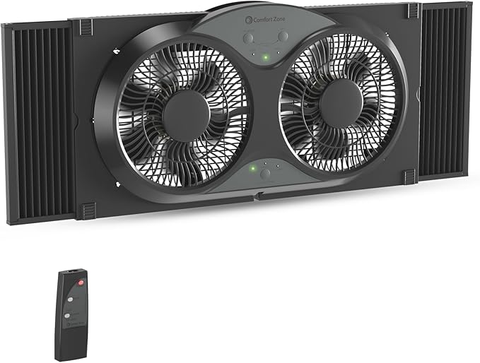 Comfort Zone Window Fan for Bedroom, 9 inch 3 Speed Dual Fans by ComfortZone