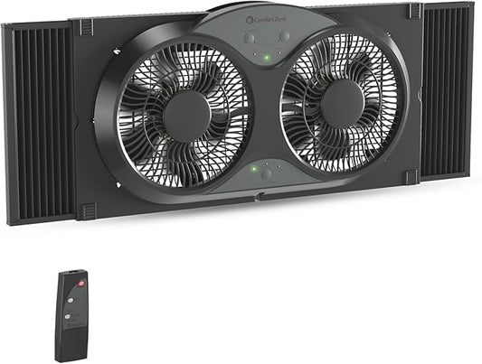 Comfort Zone Window Fan for Bedroom, 9 inch 3 Speed Dual Fans by ComfortZone