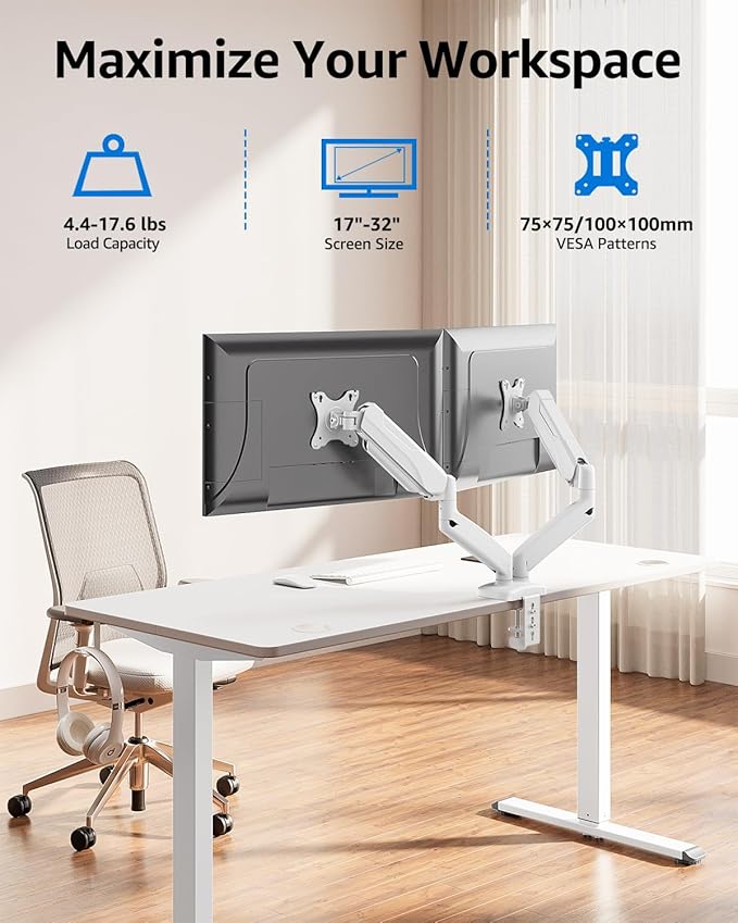 MOUNTUP Dual Monitor Stand for Desk, Monitor Arms for 2 Monitors Max 32 Inches - Image 2