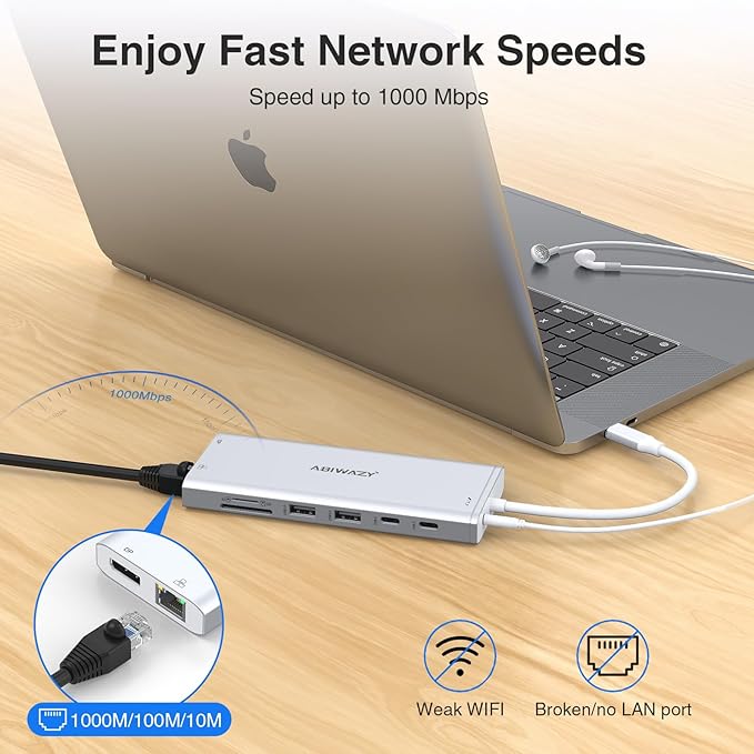 USB C Hub USB-C Docking Station Dual Monitor 14 in 1 Triple Display Multiport - Image 7