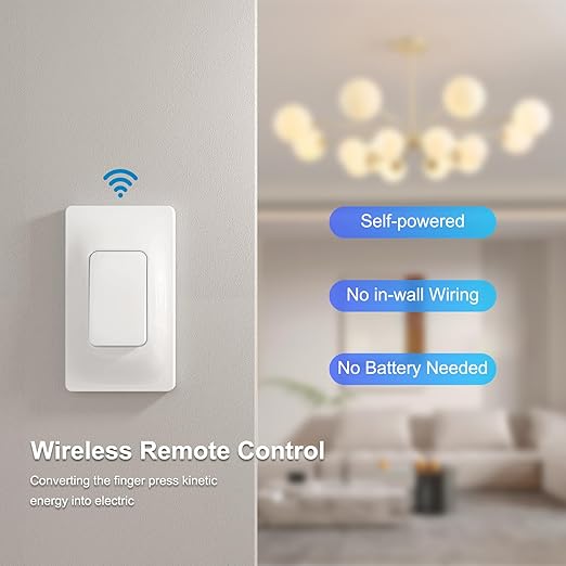 Thinkbee Self-Powered Wireless Light Switch and Receiver Kit, Kinetic Remote - Image 2