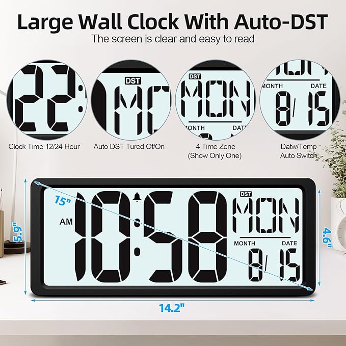 XREXS Large Digital Wall Clock Battery Operated - Image 5