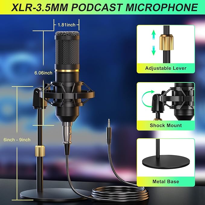 Podcast Microphone Bundle with Live Sound Card Audio Mixer, Podcast Equipment - Image 2