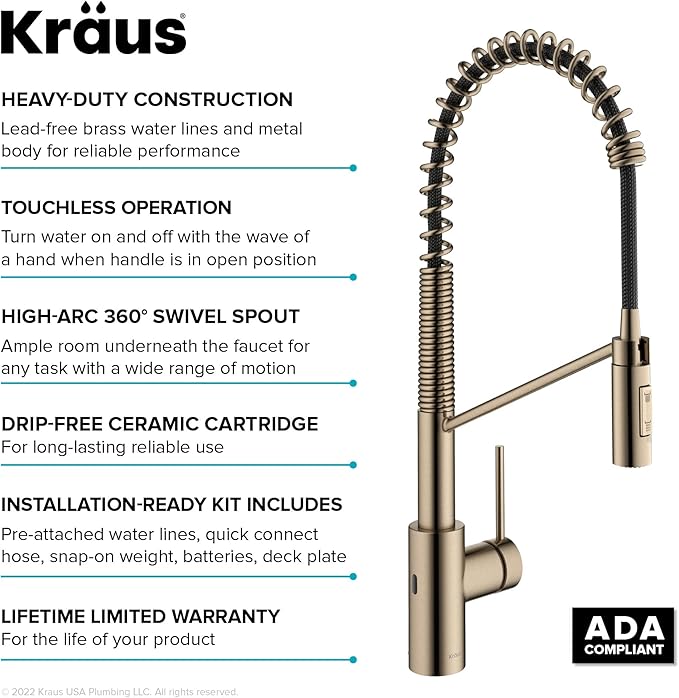 KRAUS Oletto Touchless Sensor Commercial Pull-Down Single Handle Kitchen Faucet - Image 14