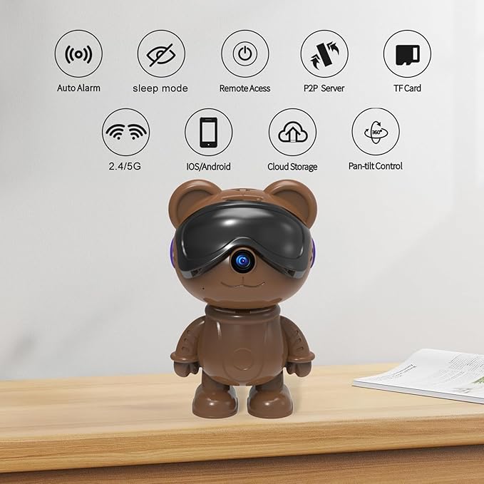 dzcctvipc Cute Bear 2K Robot & Pet Camera – Hidden Indoor Security, Motion & - Image 7