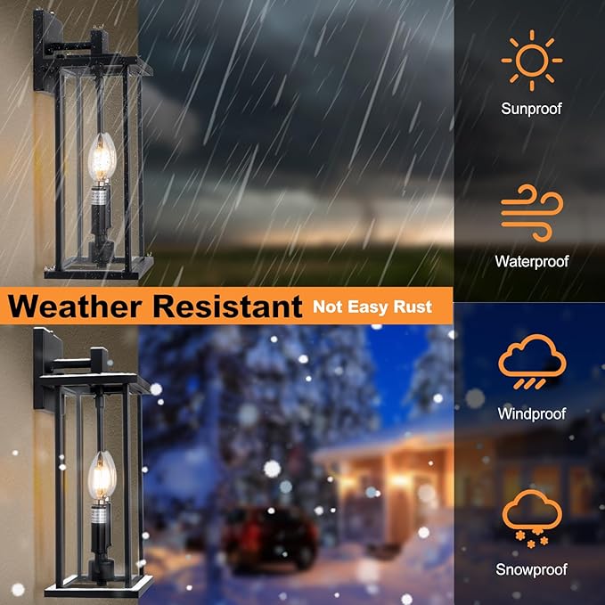 SIAFAVOI 16" Large Dusk to Dawn Outdoo Wall Light Fixtures, 2-Light Outdoor - Image 7