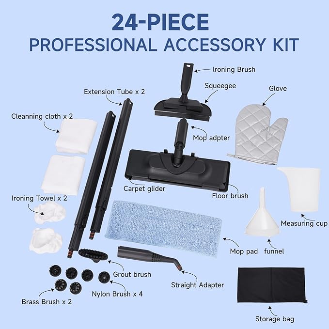 Steam Cleaner with 24-Piece Attachments, Upholstery, Oven Grease, 1.5L Tank - Image 6