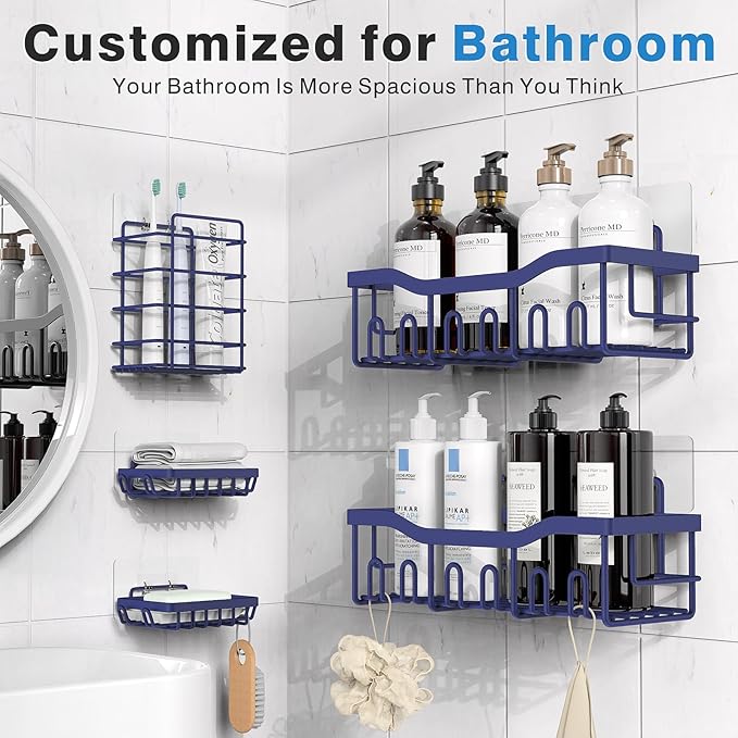 EUDELE 5-Pack Rustproof Stainless Steel Shower Caddy – No Drill Adhesive - Image 2