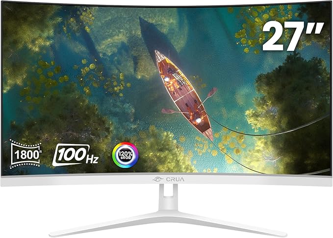 CRUA 27" Curved White Monitor, Full HD VA Panel 1800R 100HZ 120% sRGB by CRUA