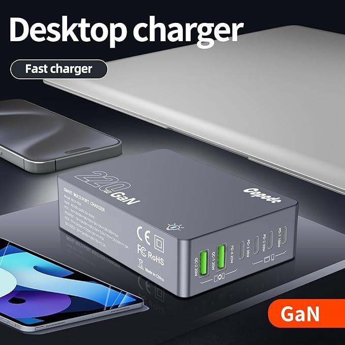 220W USB C Charger Block, 6-Port GaN USB C Charging Station PD 100W PC Laptop - Image 8