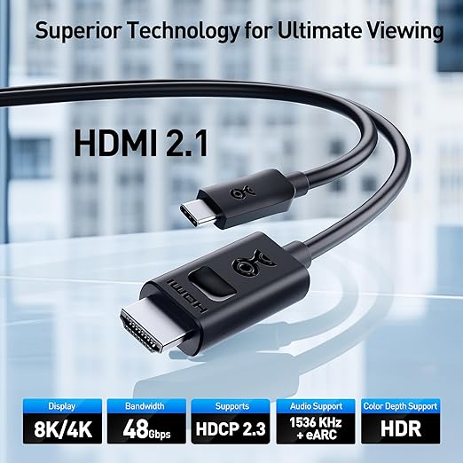Cable Matters Unidirectional USB C to HDMI 2.1 Cable - 6ft - Image 2