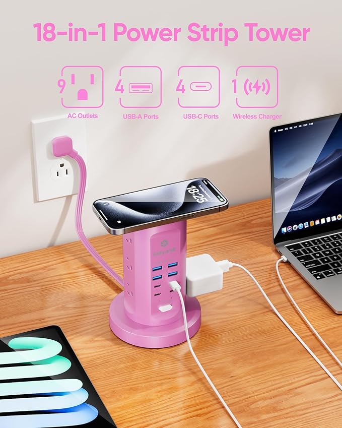 Power Strip Tower, kakyanill Surge Protector Tower 9 AC Outlets 8 USB, 6 Ft - Image 3