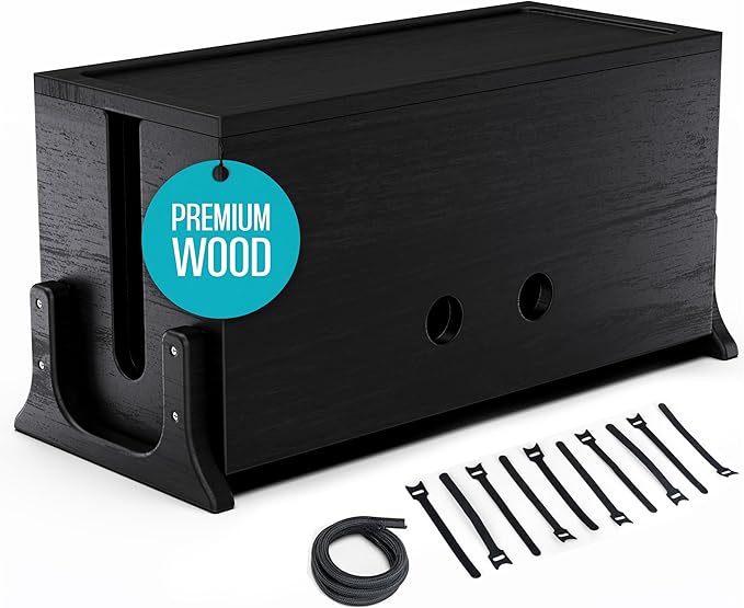 Extra Large Cable Management Box, Wood Cord Hider Box & Organizer by COREMINDED