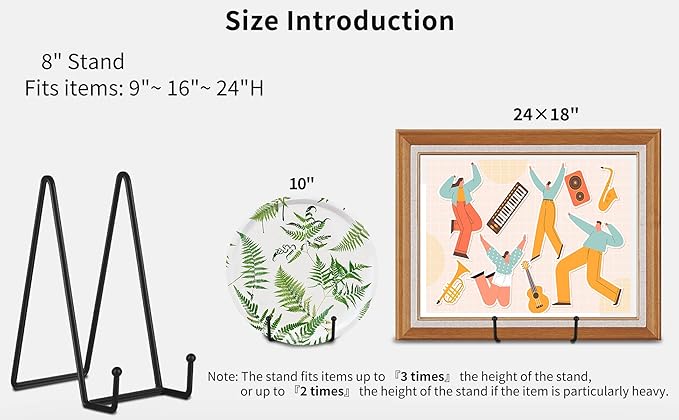 IBosins 5 Pack 8 Inch Plate Holder Display Stands, Large Metal Black Frame Stand - Image 3