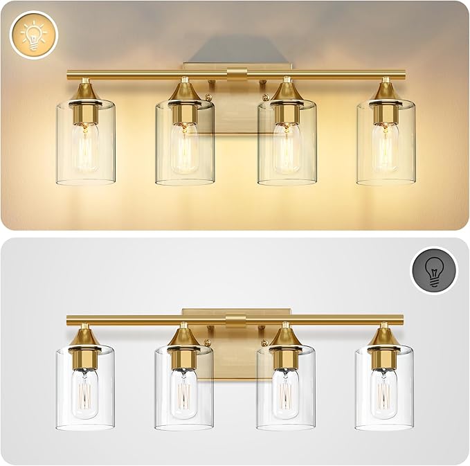 XPEHK Brushed Gold Vanity Light, 4 Light Gold Bathroom Light Fixtures, Bathroom - Image 7