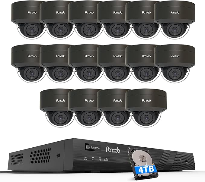 PANOOB 16 Channel Security Camera System 4K PoE, 16x 8MP IK10 Vandal Proof Dome by PANOOB