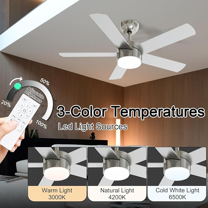POCHFAN 42 Inch Brushed Nickel Ceiling Fans - Image 2