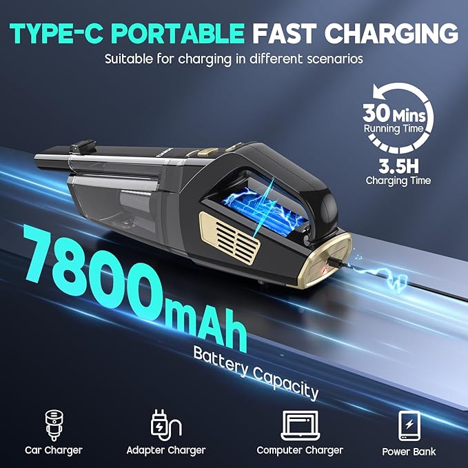 CKIKH Handheld Vacuum Cordless, 15000PA Strong Suction Hand Held Car Vacuum - Image 4