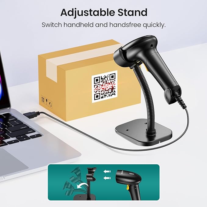Anyeast Barcode Scanner with Stand: USB Wired Inventory 2D 1D QR Code Scanner - Image 5