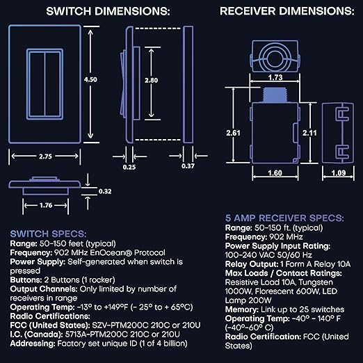 RunLessWire 3-Way Fan & Light Battery-Free DIY Kinetic Wireless Light Switch Kit - Image 8