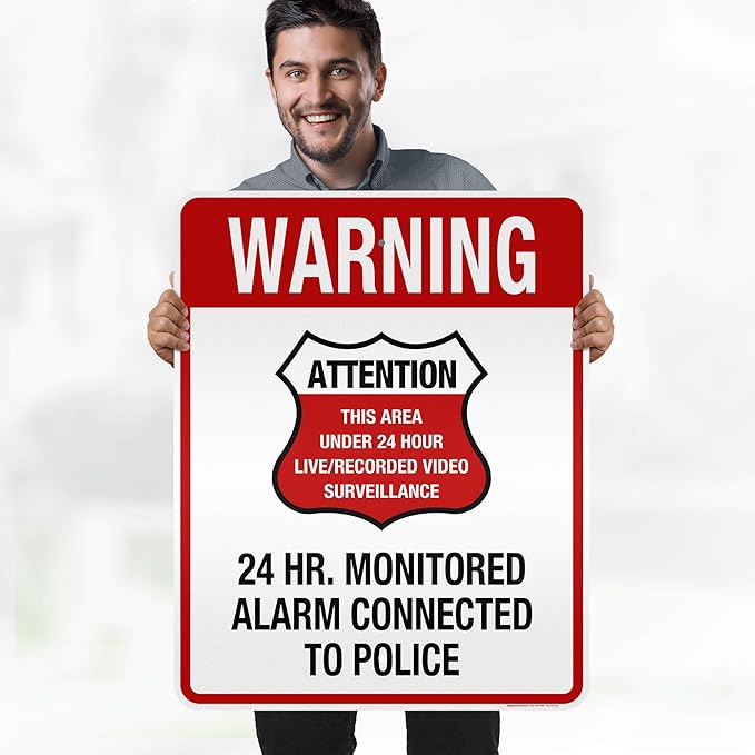 Warning 24 HR. Monitored Alarm Connected To Police Sign, 24x30 Inches, 3M EGP - Image 2