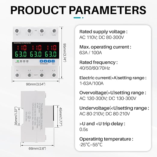 KNMIPJD Over Under Voltage Protection Device, 110V 63A Adjustable Circuit - Image 2