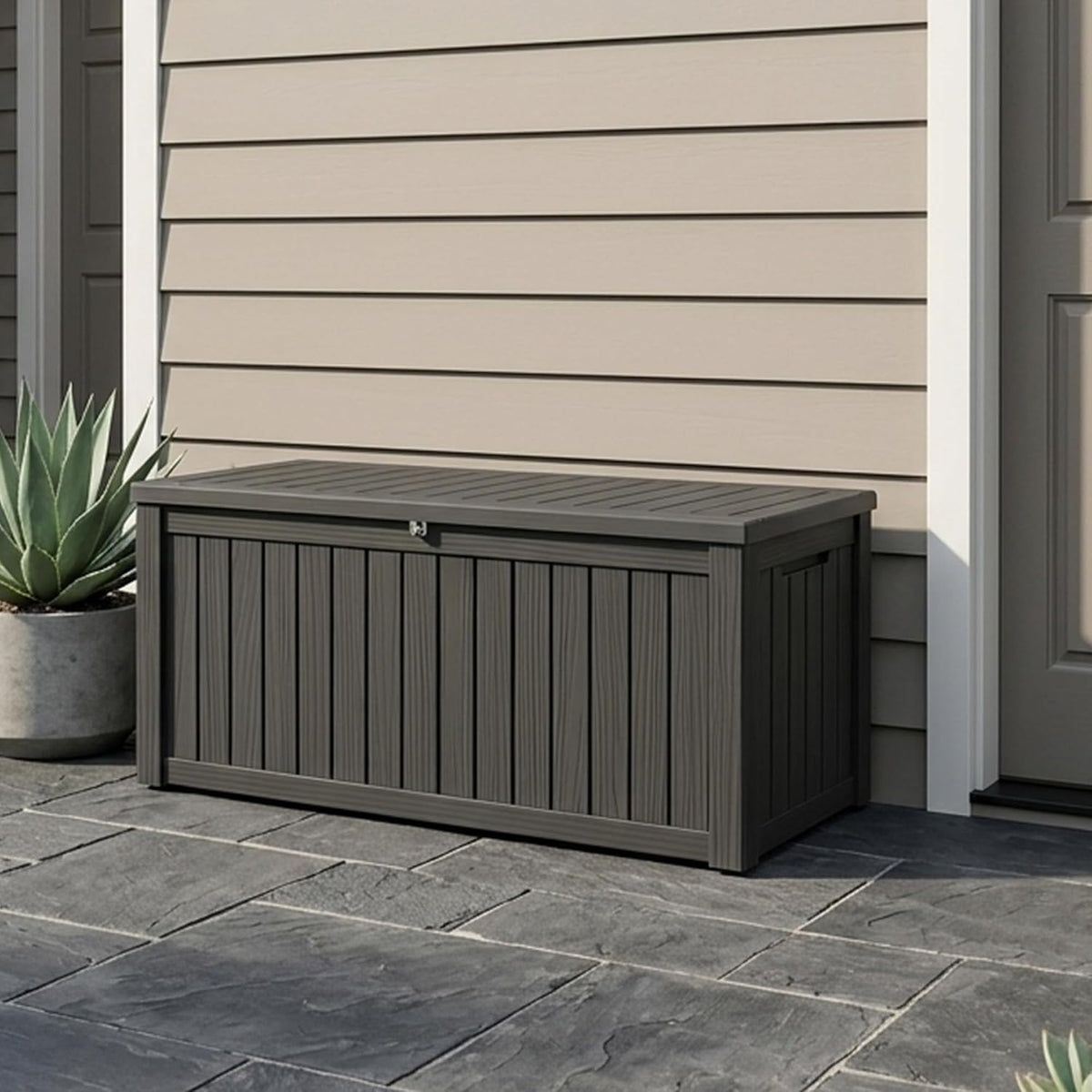 outdoor storage box, 150 gallon waterproof deck box, main product view