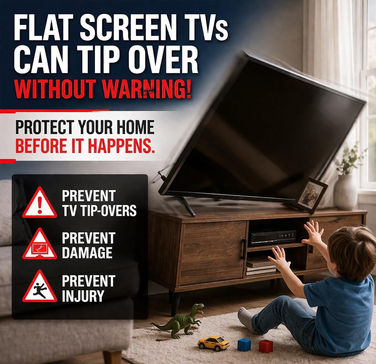 QuakeHold! 4520 Universal Flat Screen TV Safety Straps, Black Nylon | Anti-Tip Adhesive Straps help secure TVs & furniture against earthquakes, fire and floods with easy, tool-free installation.