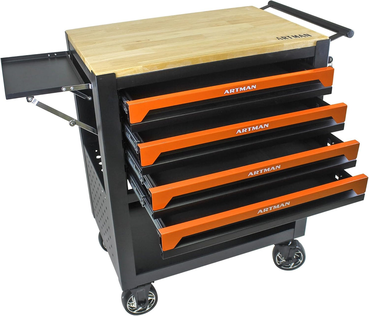 campfun 4 drawers tool box with wheels rolling shown in use