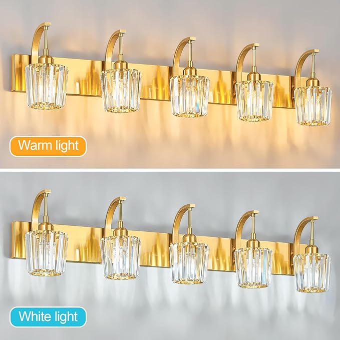 FDPBY Modern Bathroom Vanity Light, 5-Light Gold Wall Sconce - Image 5