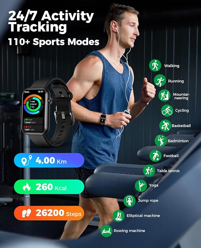 Smart Watch Fitness Tracker, 24/7 Heart Rate Spo2 Blood Pressure Monitor Sleep - Image 4