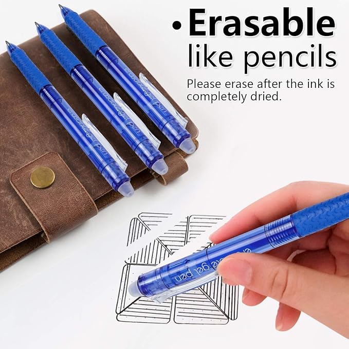 Vanstek 18 Pack Retractable Erasable Gel Pens Clicker, 9 Black & 9 Blue - Image 2