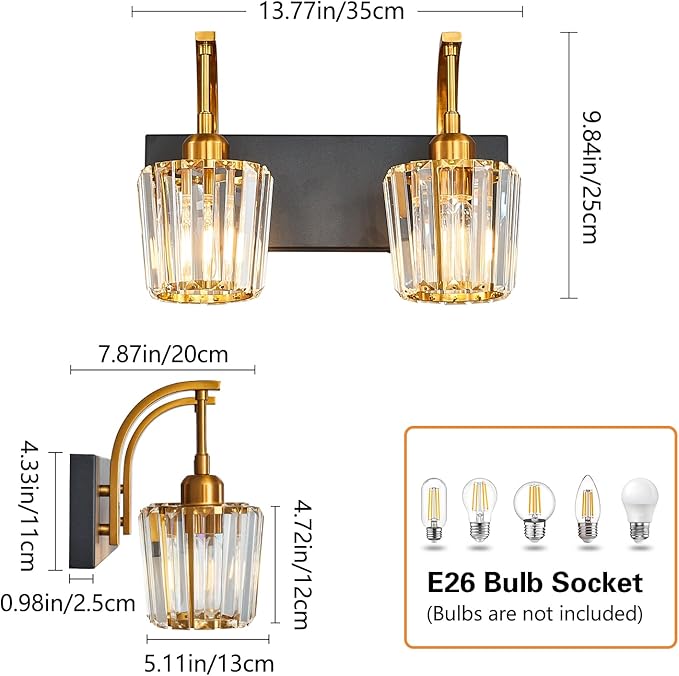 FDPBY Modern Bathroom Vanity Light, 2-Light Black Gold Wall Sconce - Image 4