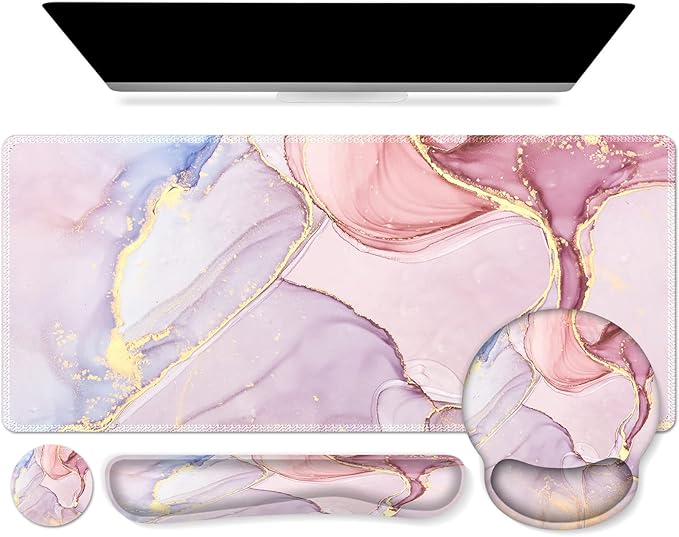iCasso Desk Mat, Gaming Mouse Pad Wrist Support Set, 4in1 XXL Large Mousepad + by iCasso