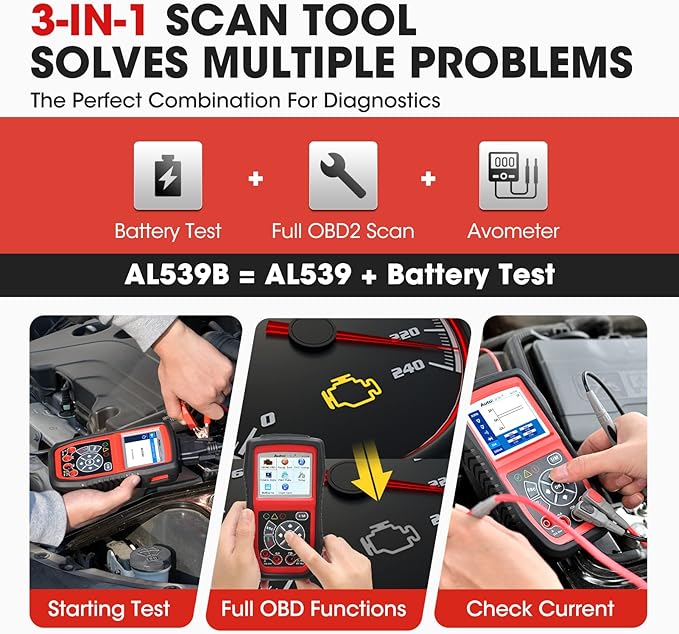 Autel AL539B OBD2 Scanner, 3-in-1 Code Reader Battery Tester Avometer - Image 3