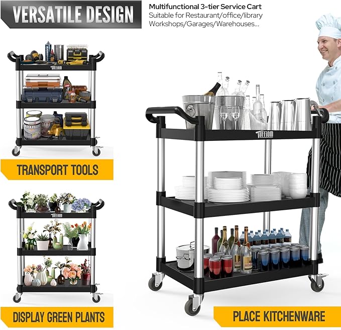 TUFFIOM 3-Tier Plastic Service Utility Cart - Image 4